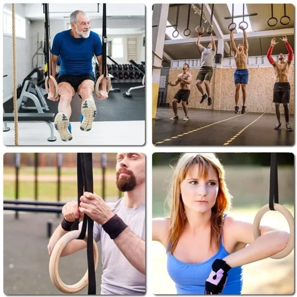 c293483fee9bd9f033fd281419a2d86f.webp Wood Gymnastic Rings Pull Up GYM Ring For Home Fitness Strength Training 2 8cm Adjustable Straps