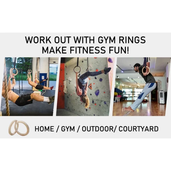 fcff986b9afdfd199cd724d35724684e.webp Wood Gymnastic Rings Pull Up GYM Ring For Home Fitness Strength Training 2 8cm Adjustable Straps