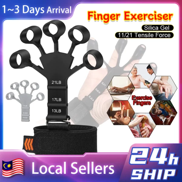 Finger Gripper Gripster Silicone Finger Exerciser Trainer with 6 Resistant Level Hand Wrist Band Strengthener