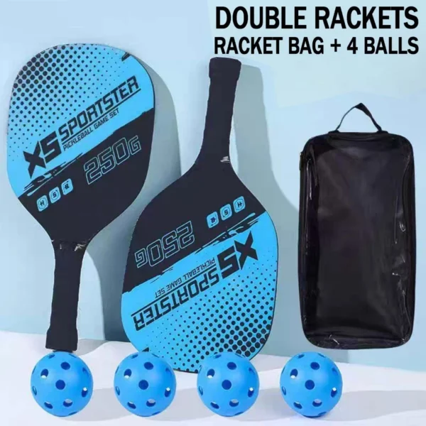 Pickleball Paddle and Racket Set Beginner Wood Racket with Cushion Grip 2 Rackets 4 Balls 1 bag