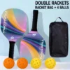 Pickleball Paddle and Racket Set Beginner Wood Racket with Cushion Grip 2 Rackets 4 Balls 1 bag