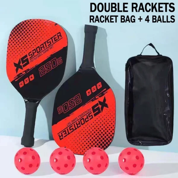 Pickleball Paddle and Racket Set Beginner Wood Racket with Cushion Grip 2 Rackets 4 Balls 1 bag