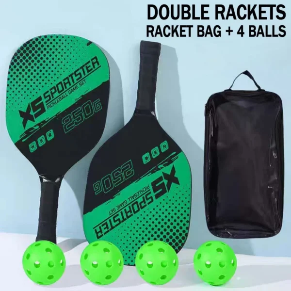 Pickleball Paddle and Racket Set Beginner Wood Racket with Cushion Grip 2 Rackets 4 Balls 1 bag